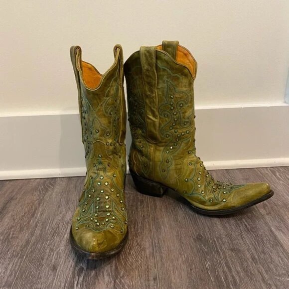 Old Gringo Green and Yellow Heeled Boots - Picture 2 of 7